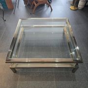 Sliding top coffee table – 70s design – chrome & glass – 108 cm