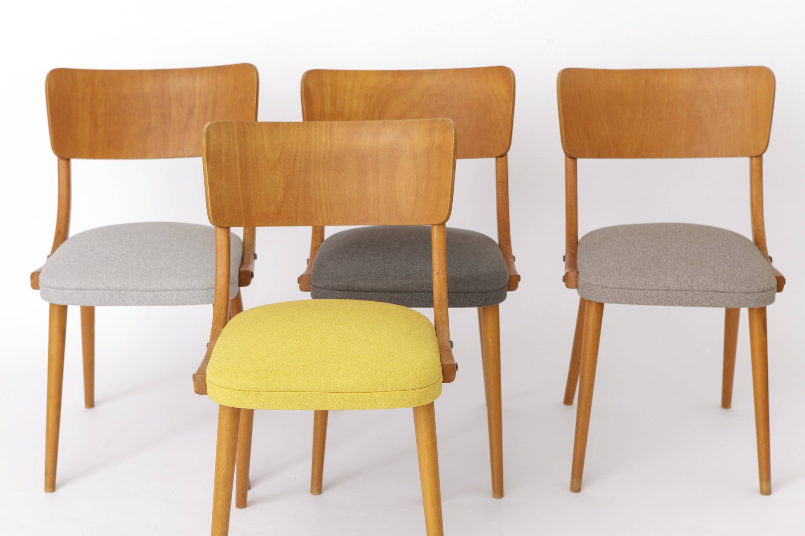 Set of 4 Vintage Bentwood Dining Chairs, 1950s German Mid-Century Beech