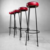 Set of 4 bar stools fifties in red skaï
