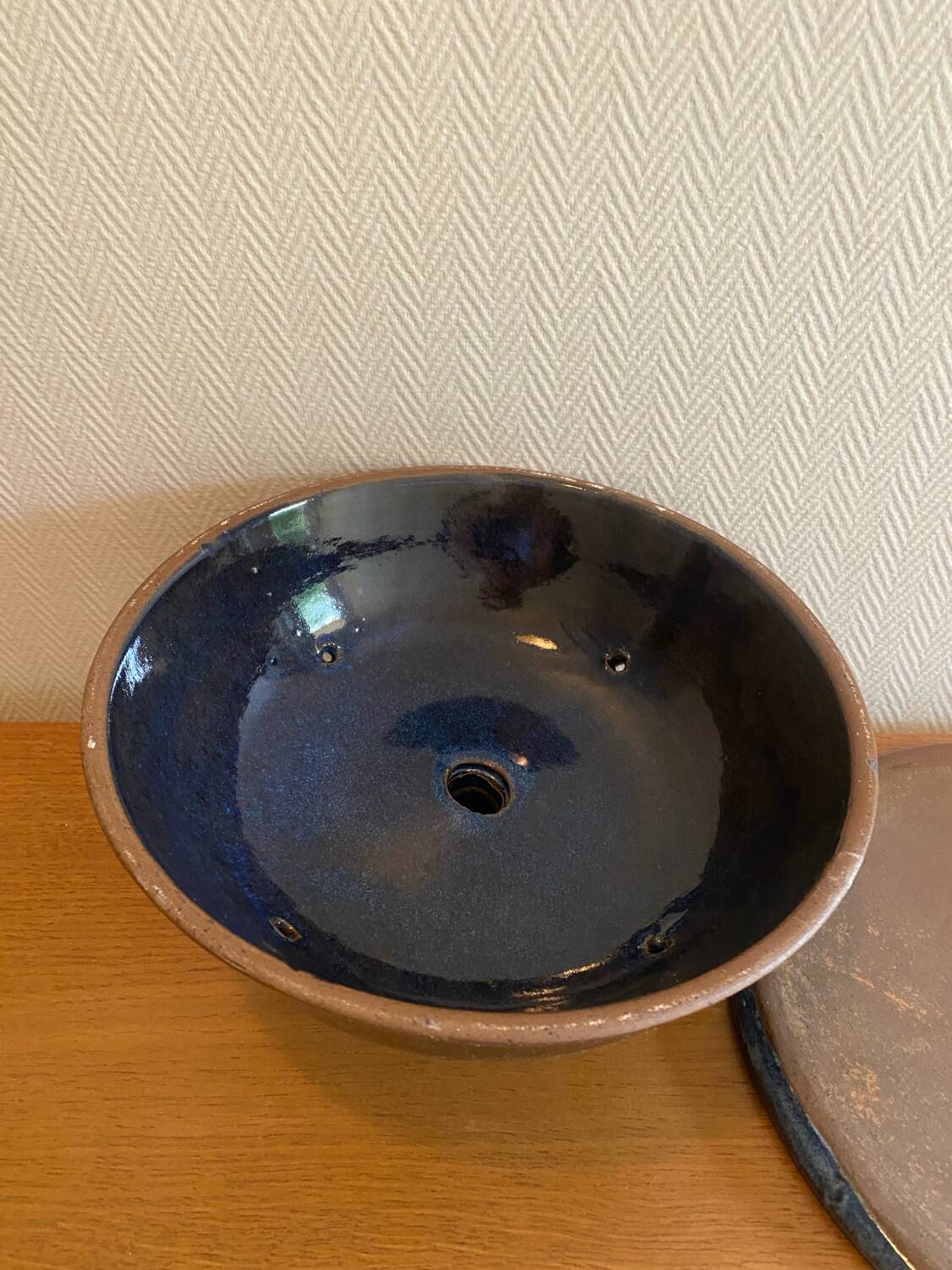Blue glazed stoneware cheese dome