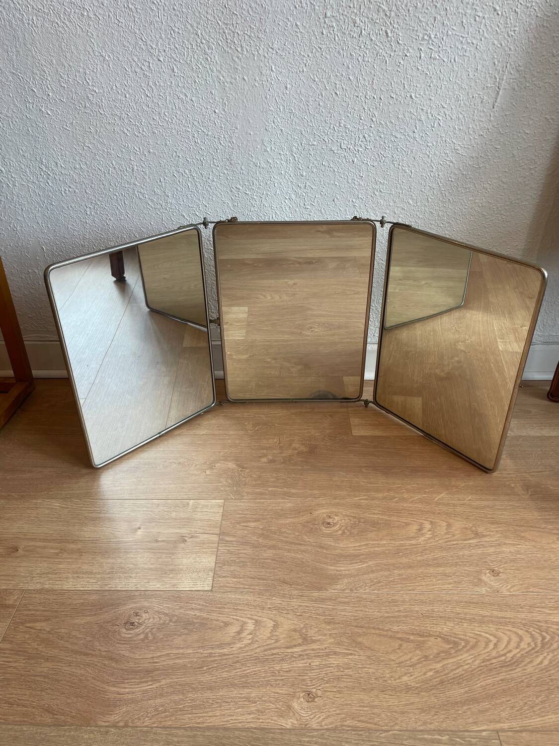 Large triptych barber mirror circa 1950, to stand or hang