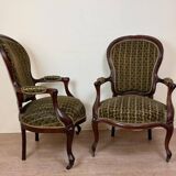 Pair of Louis XV style armchairs in mahogany, 19th century