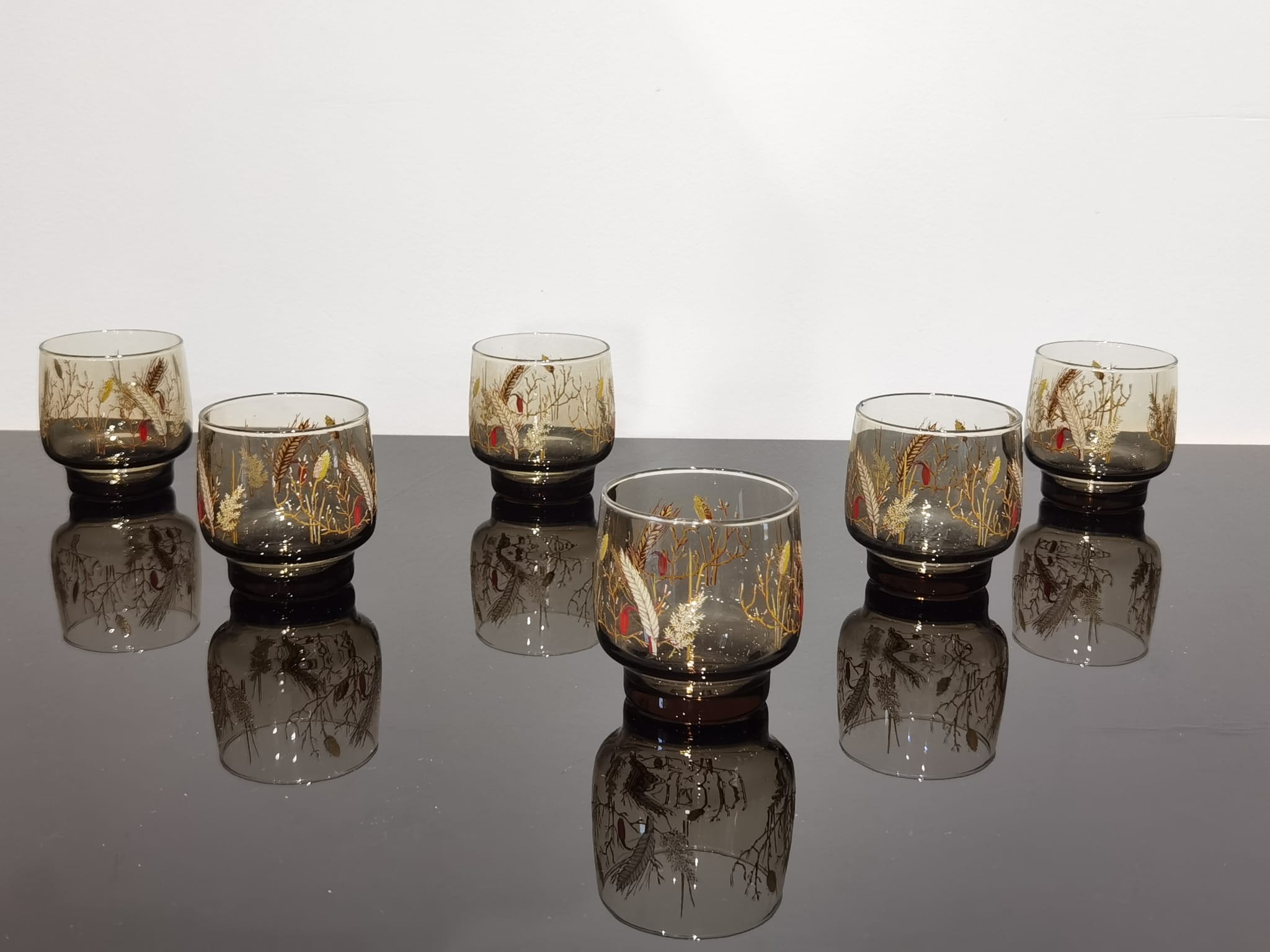 Set of 6 vintage Arcopal glasses in smoked glass country décor "ear of wheat"