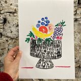 Bouquet de fleurs au pastel sec sur papier illustration originale
