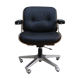 Vintage swivel office armchair in black leather and wood by Giroflex 60s