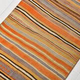 Orange Green Striped Pattern Vintage Runner Rug, 69x325Cm