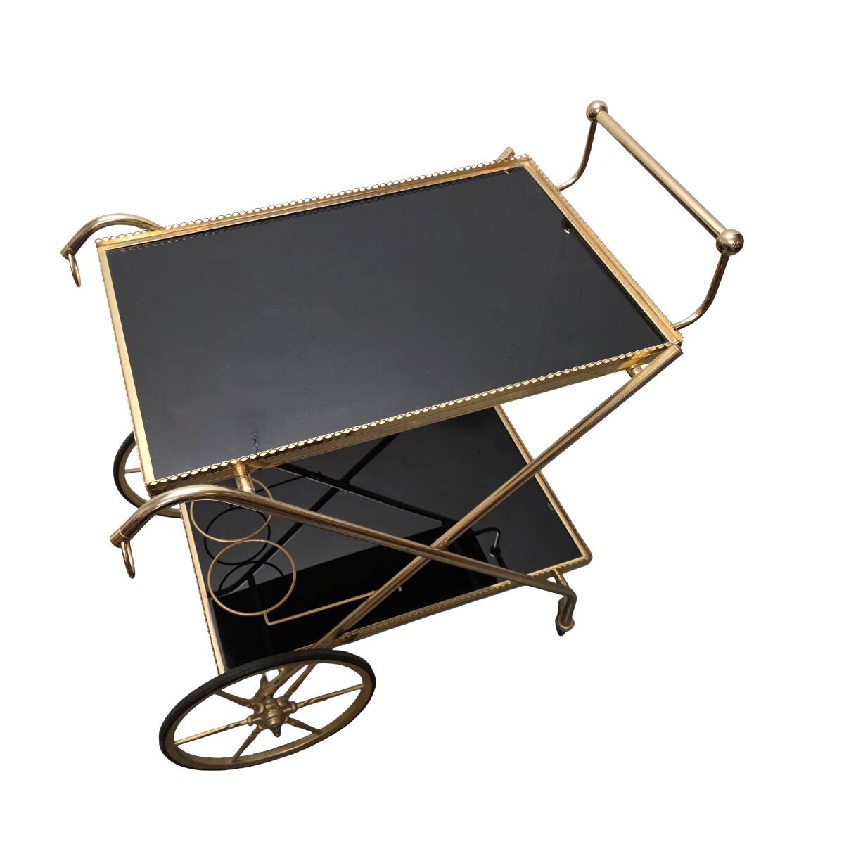 French Hollywood Regency Brass Serving Trolley, dated 1972