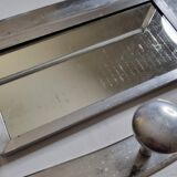 Metal wall coat rack, adjustable mirror, 3 coat hooks and a hat rack, 1950s