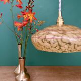 Vintage pendant lamp shade in yellow Clichy glass with red trim