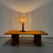 Lampe de table vintage en pin et teck avec nouvel abat-jour, années 70.
