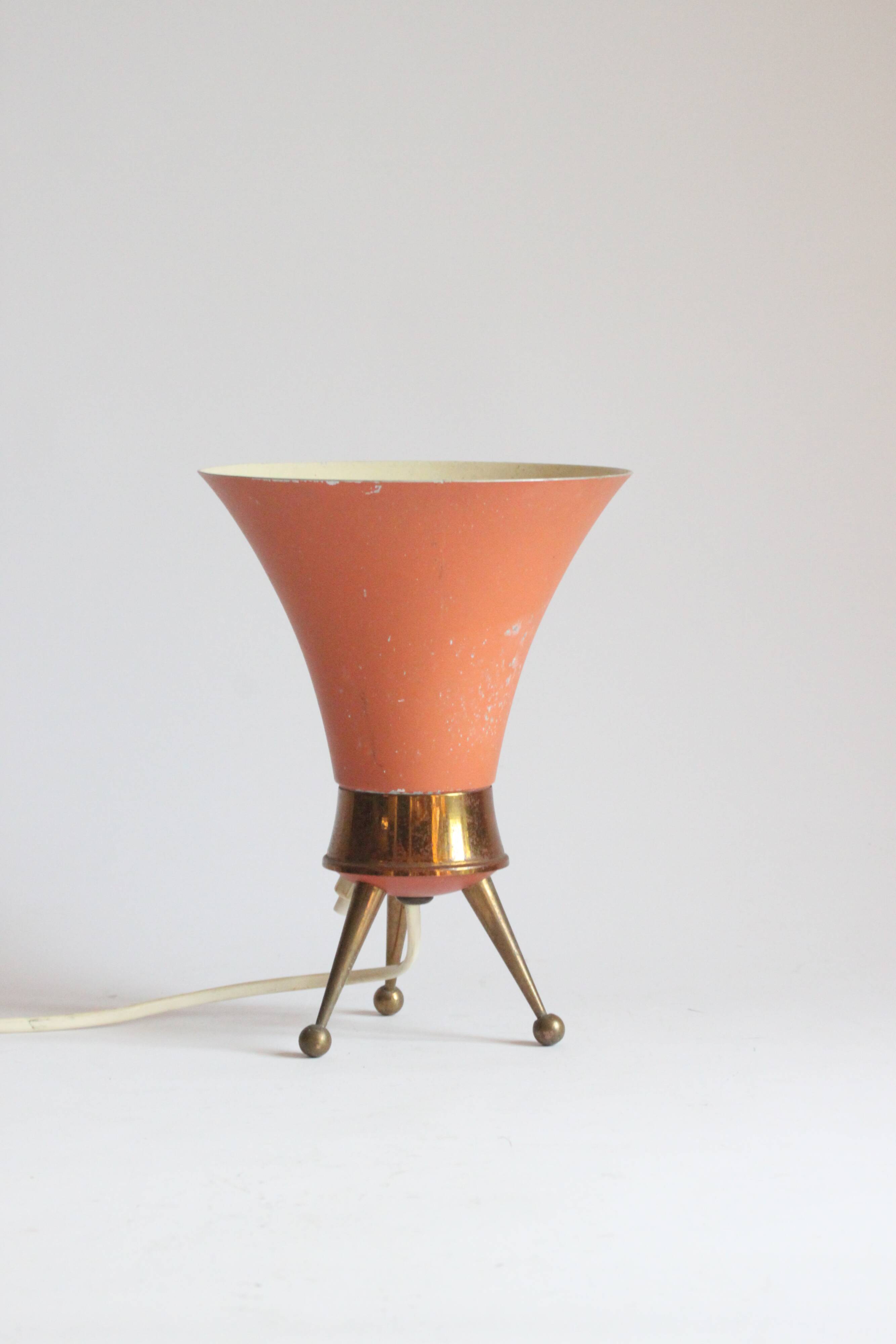 Brass tripod table lamp, 1950s