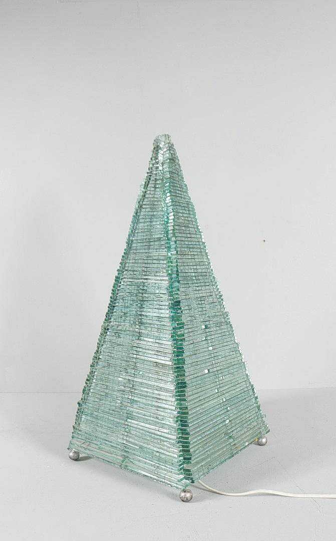 Sculptural pyramid table lamp, glass, France, 1970s.
