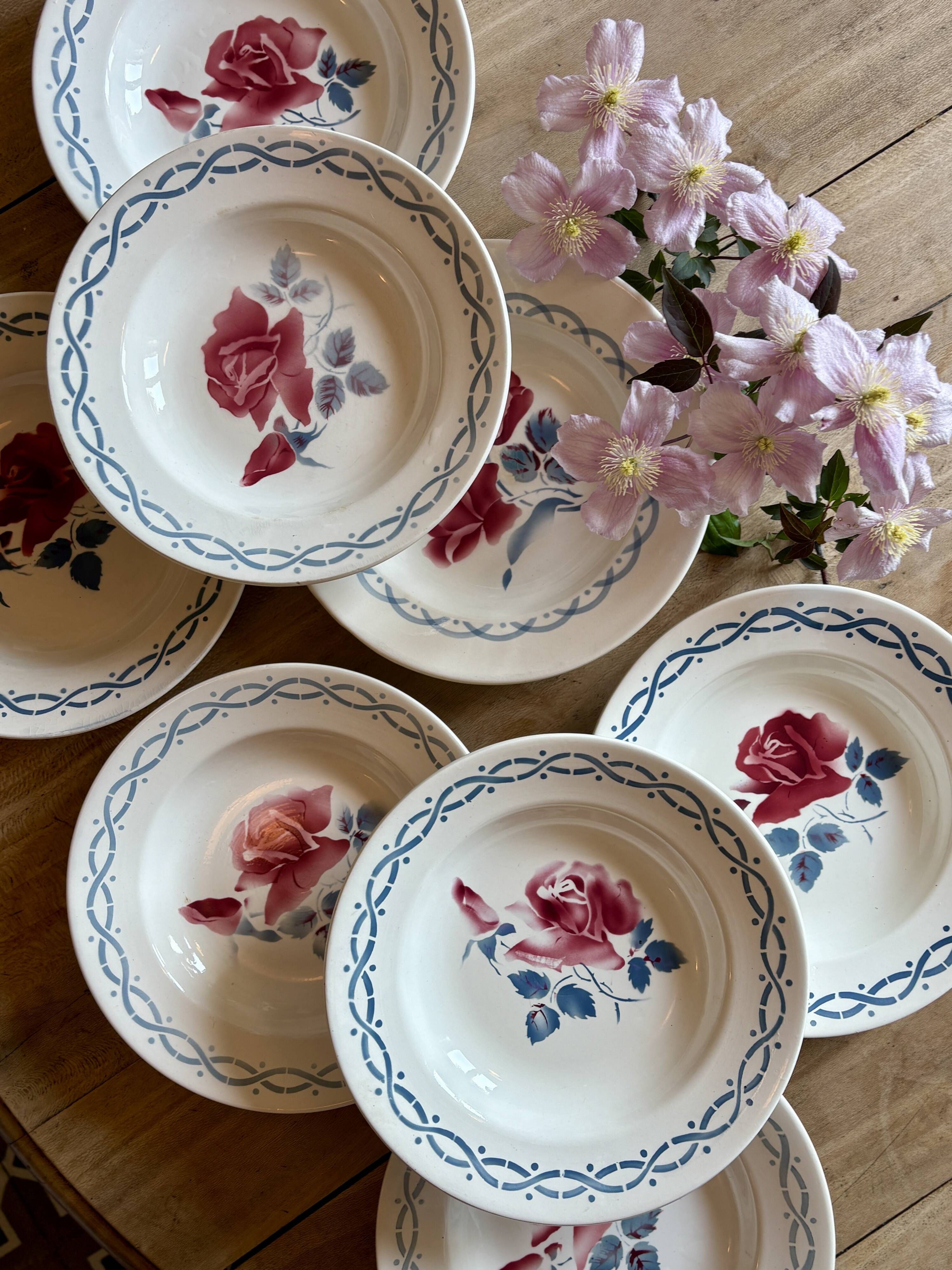 Set of 8 vintage soup plates - Janine and Cannes model by Digoin Sarrr