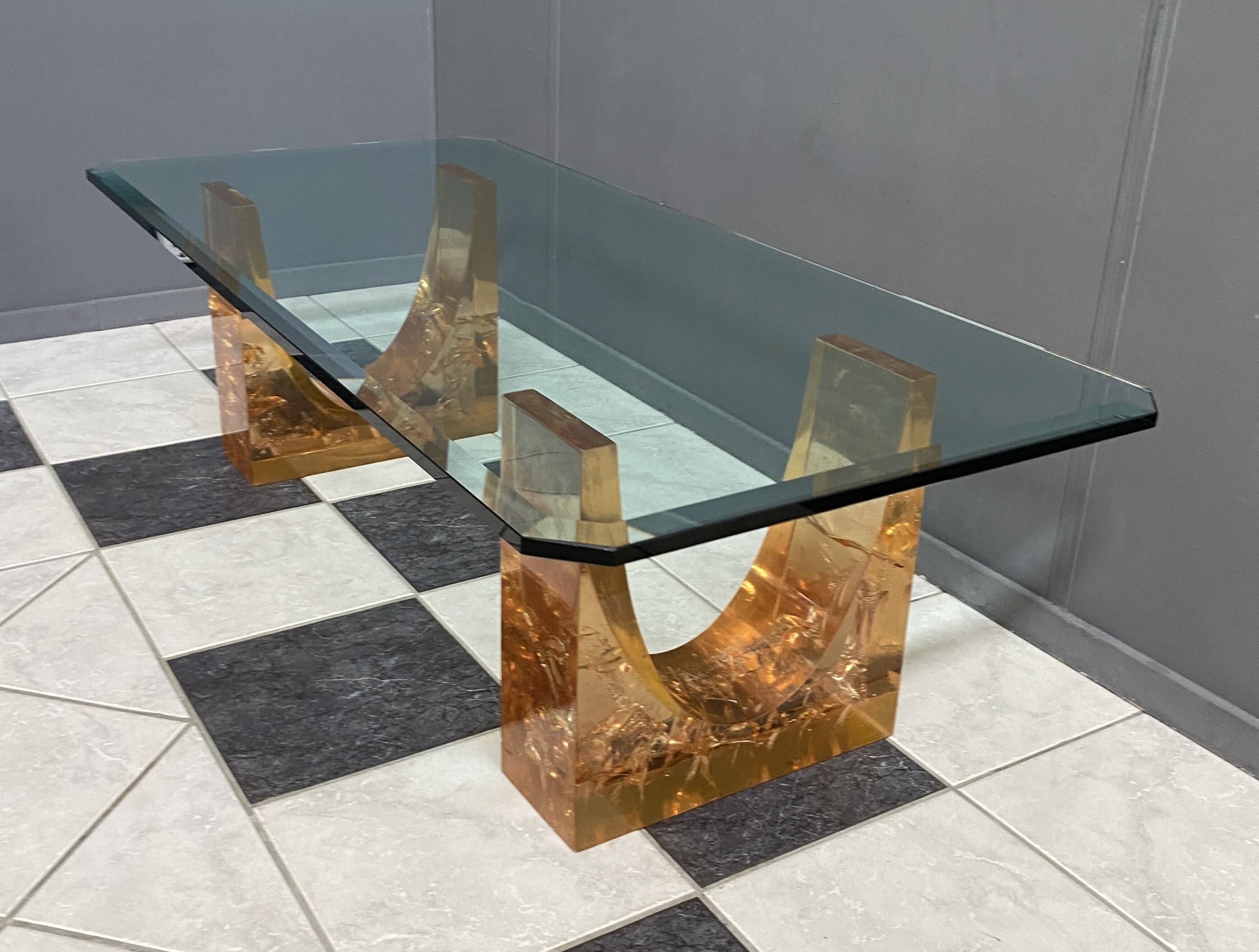 Glass coffee table in the style of marie-claude de fouguieres 1970s