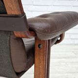 1970s, Norwegian armchair by Jon Hjortdal, furniture leather, bent wood.