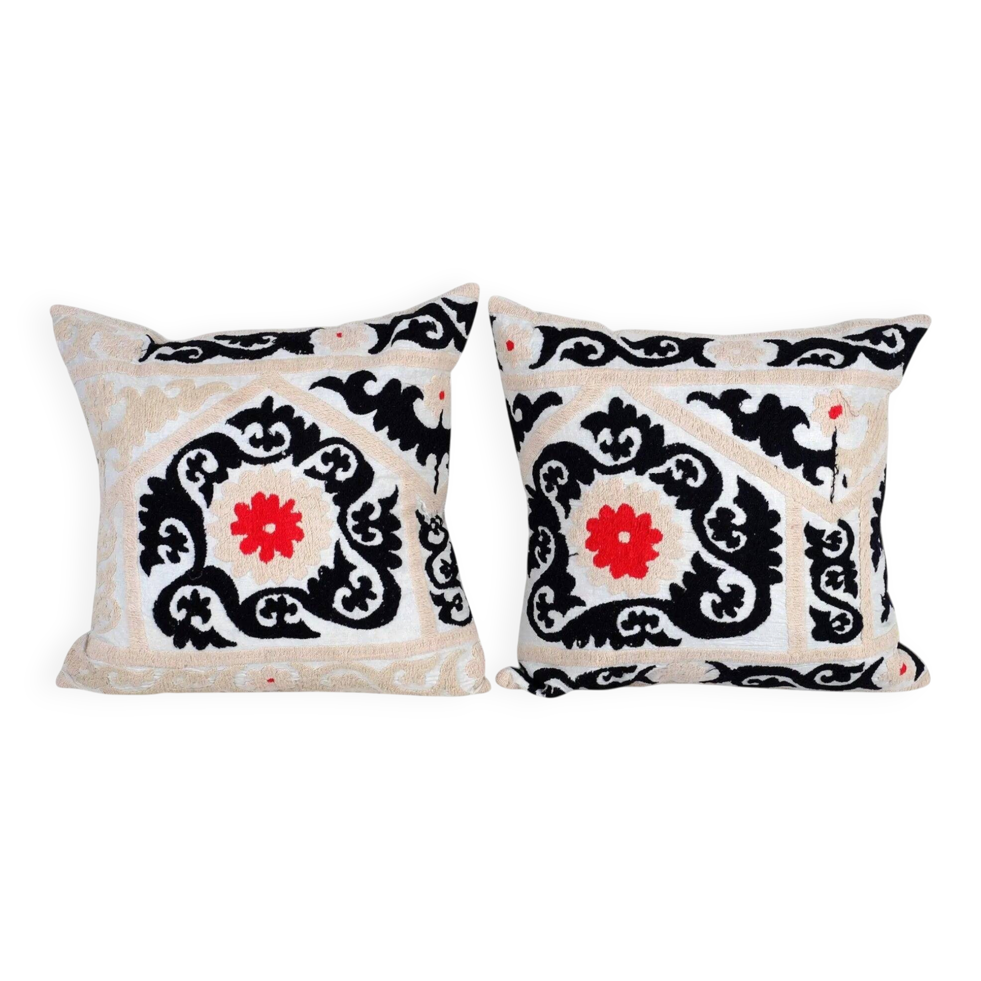 Set of 2 vintage embroidered cushion covers 53x53 cm