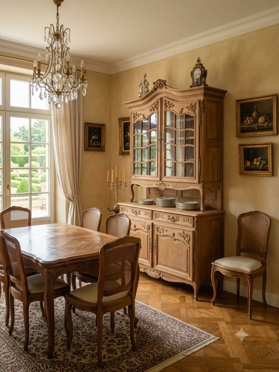 Buffet deux corps style Louis XV en chêne du XIXè