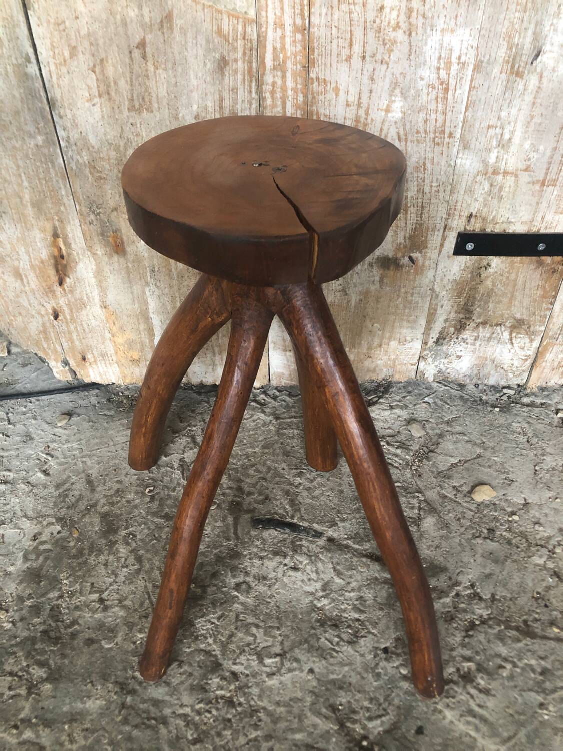 Tabouret Sellette Bois Brut + Assise Rondin Vintage