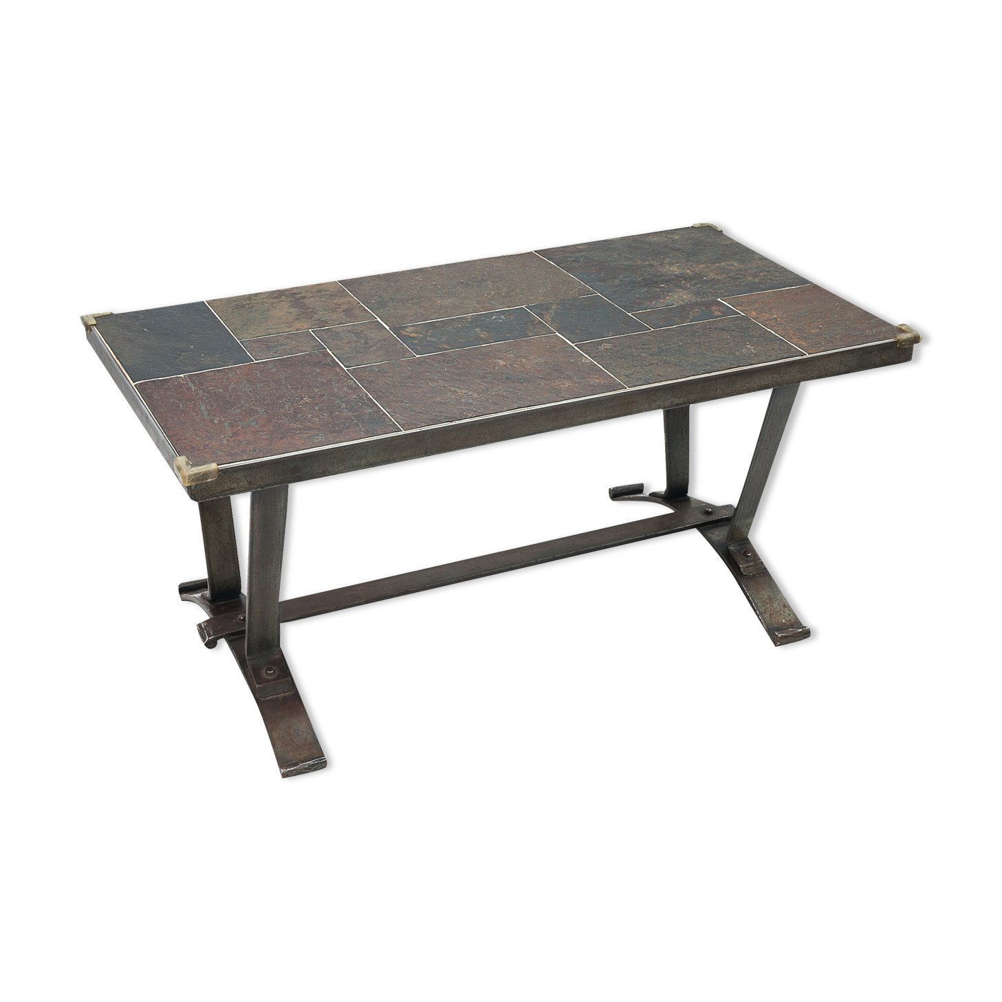 Table basse en fer forgé et ardoises, 1950