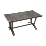 Coffee table in wrought iron and slate, 1950