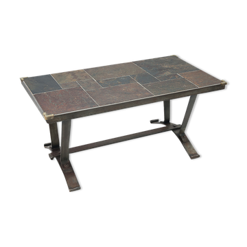 Table basse en fer forgé et ardoises, 1950
