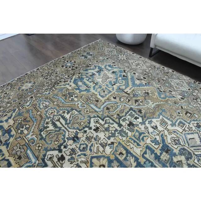 1970s Vintage Persian Handmade Wool Cotton Light Brown Area Rug 295x380