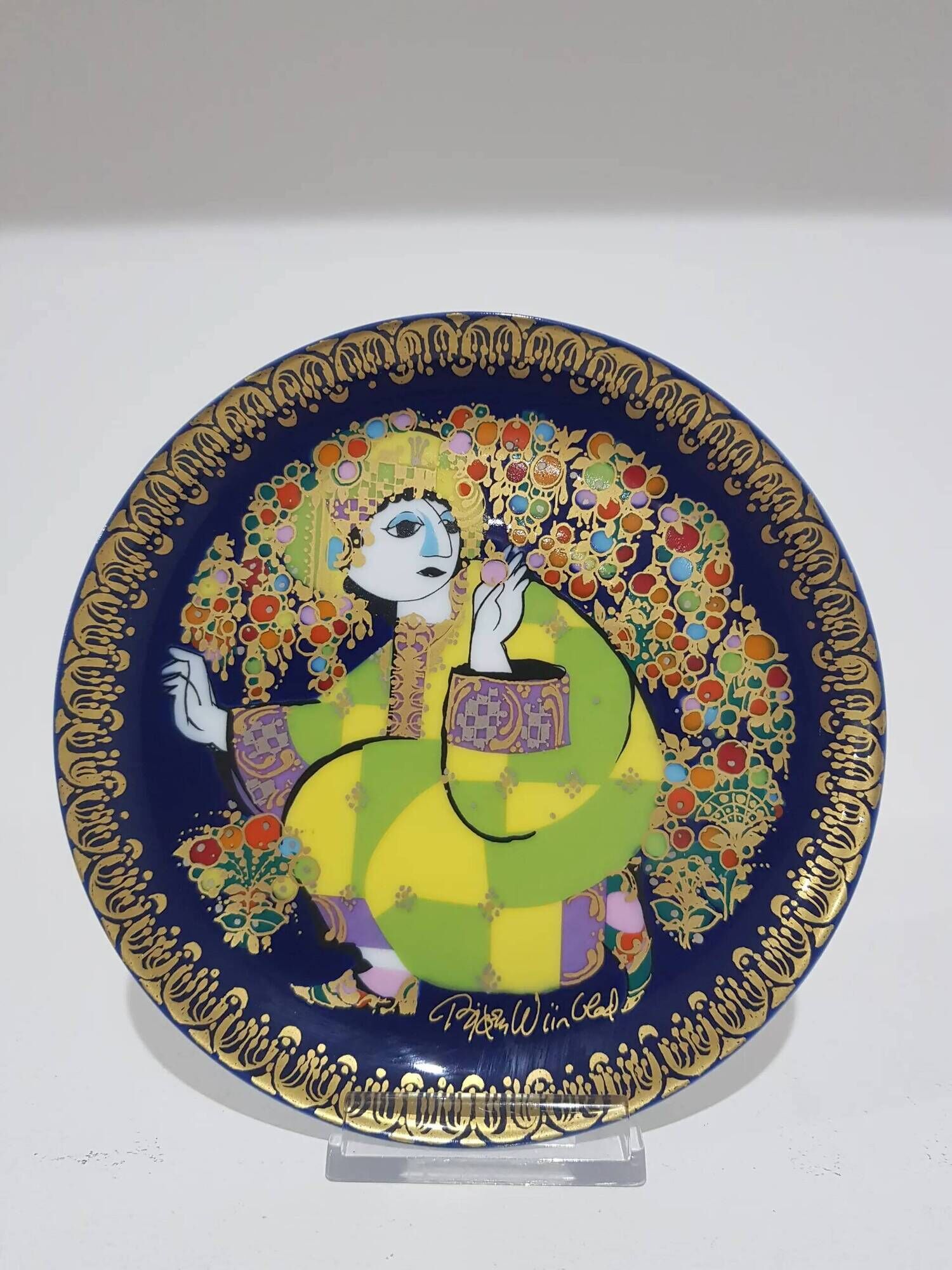 Alladyn plate no. IV, cobalt blue, porcelain, design by B. Wiinblad, Rosenthal, Germany, 1980s.