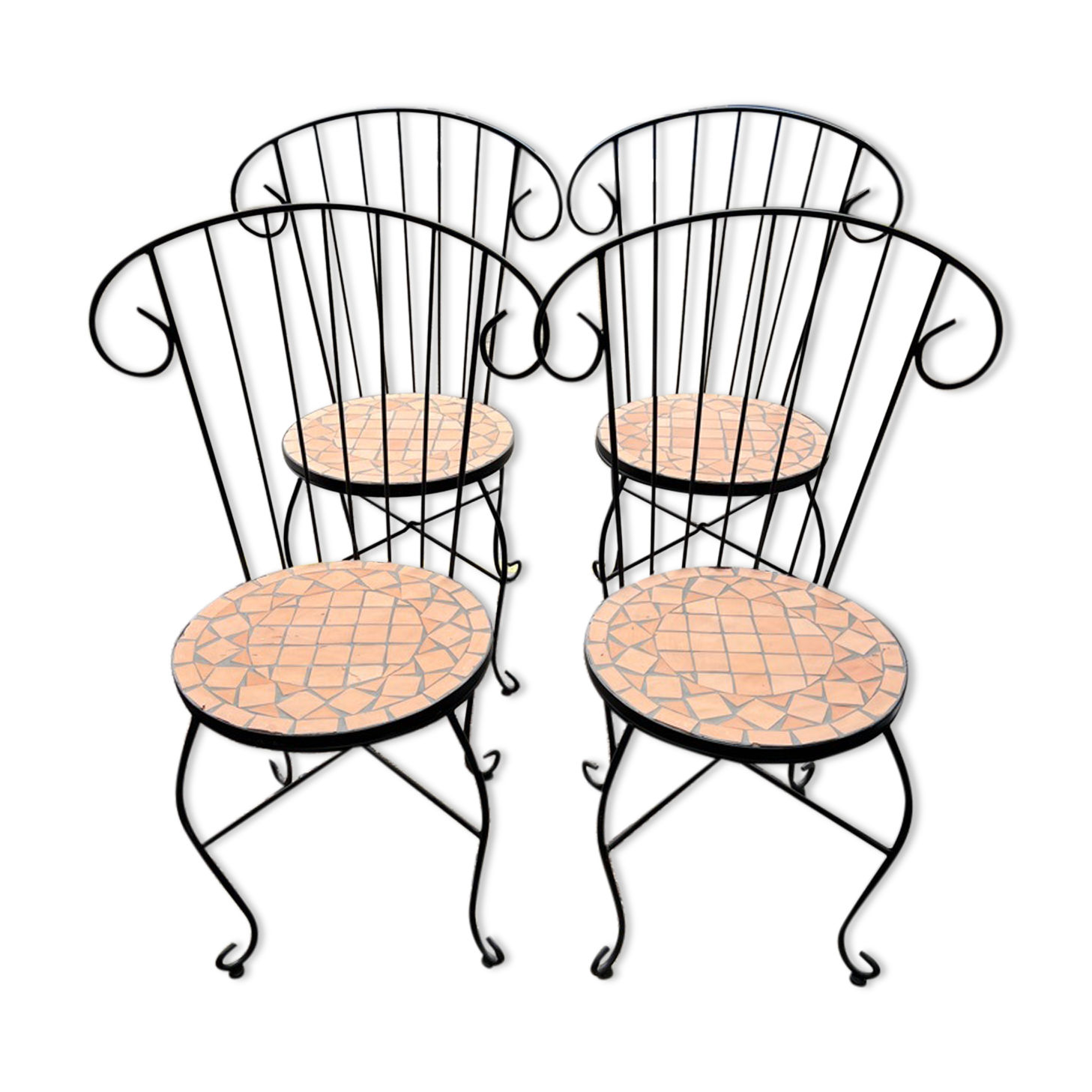 Set of 4 terracotta ceramic mosaic chairs