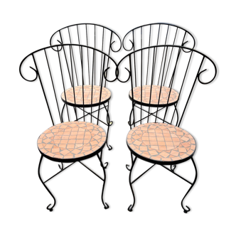 Lot de 4 chaises mosaïques en céramique terre cuite