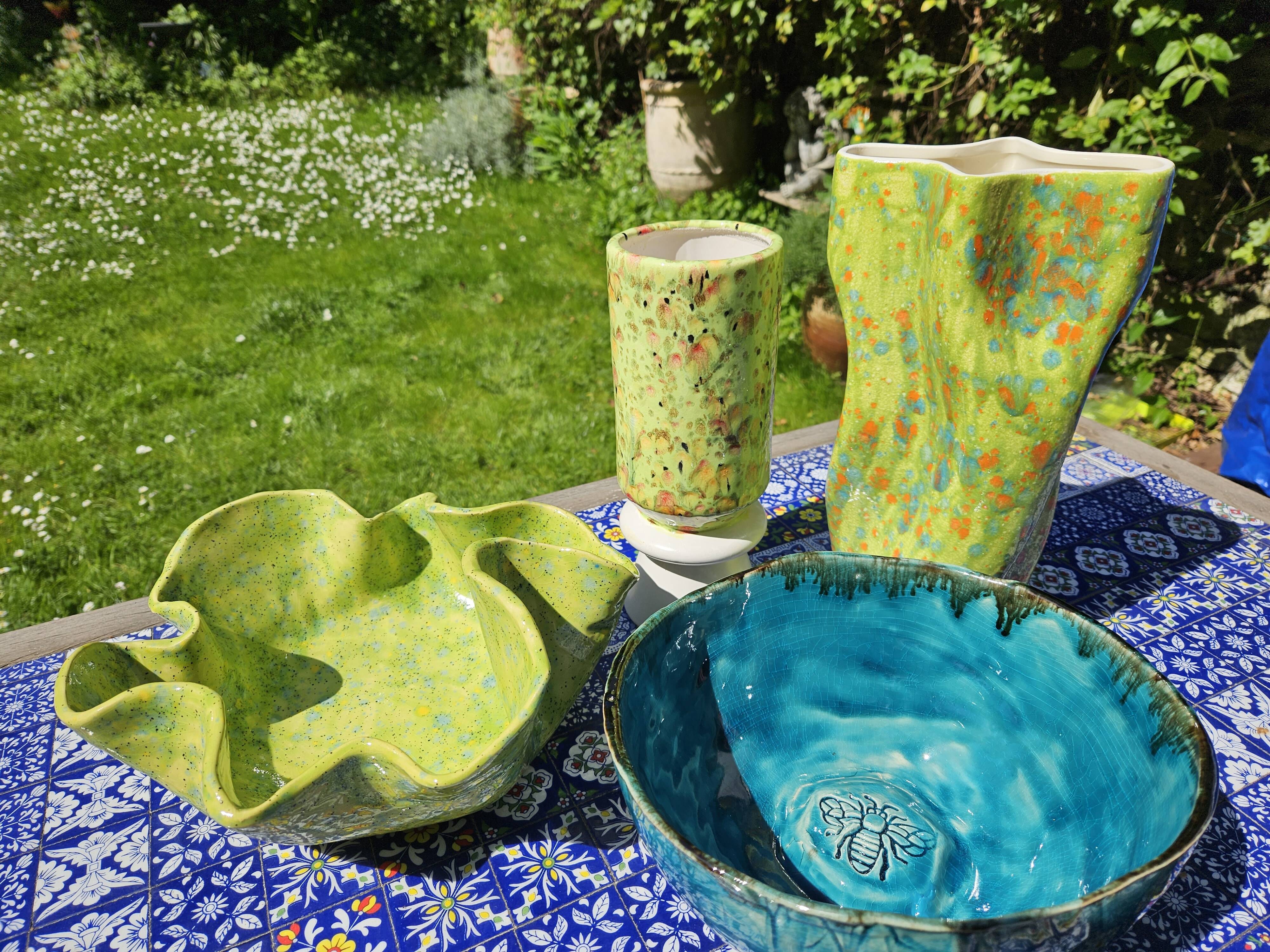 Oriental blue handmade ceramic salad bowl