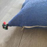 Blue Moroccan cushion with cotton pompom
