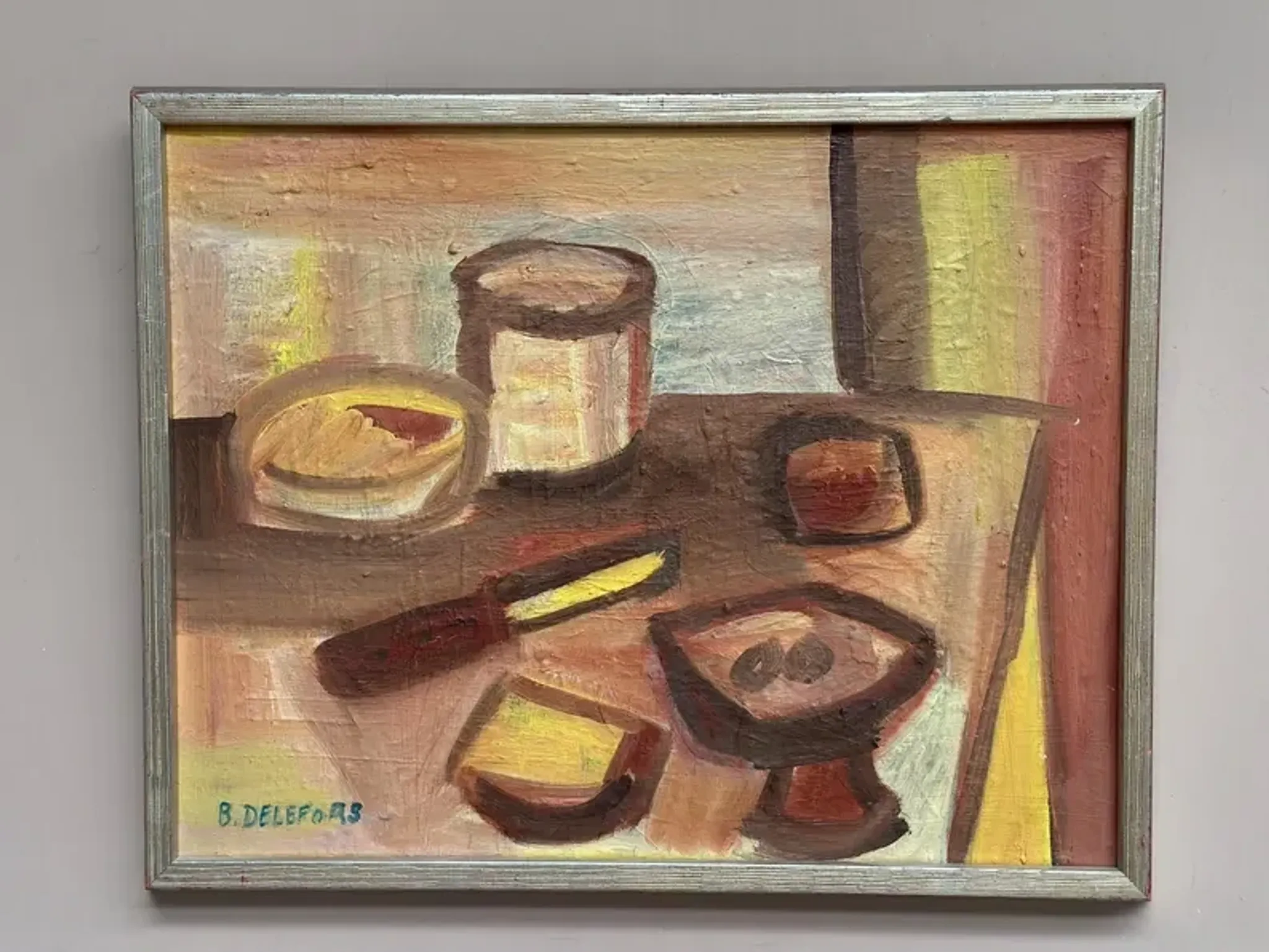 Original Swedish Oil on Canvas – "Breakfast" by Bengt Delefors – Signed "B. Delefors" – Vintage & Framed – 49 × 40 cm (19.3" × 15.7")