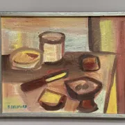 Original Swedish Oil on Canvas – "Breakfast" by Bengt Delefors – Signed "B. Delefors" – Vintage & Framed – 49 × 40 cm (19.3" × 15.7")