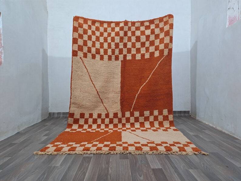 Traditional orange handwoven Berber rug, size 140 x 260 cm