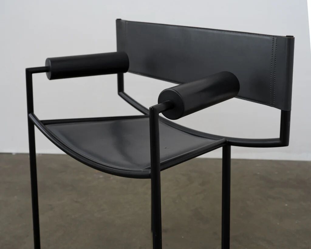 Postmodern leather and steel chair, c.1980