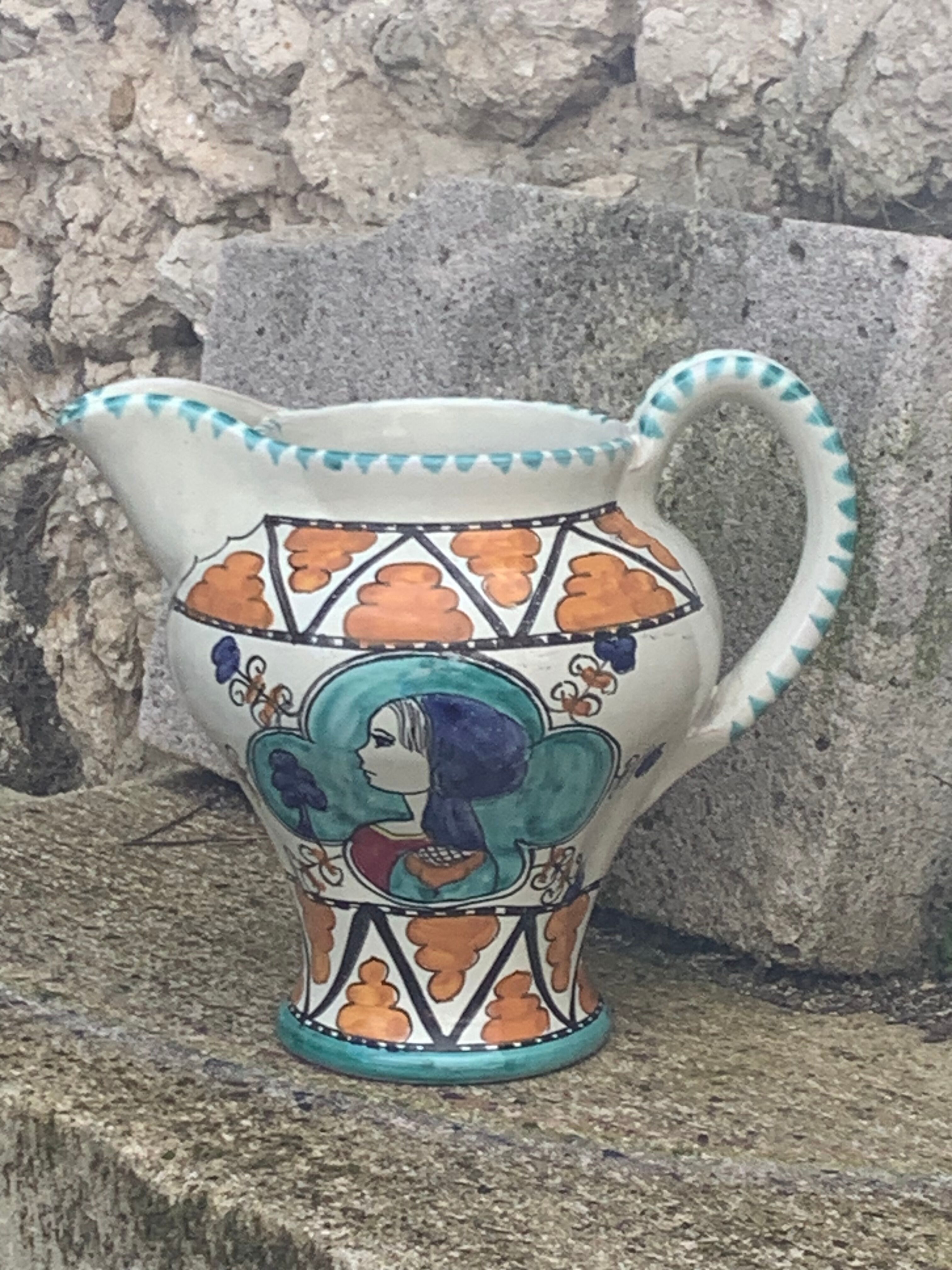 Glazed ceramic jug pottery Orvieto made in italy vintage