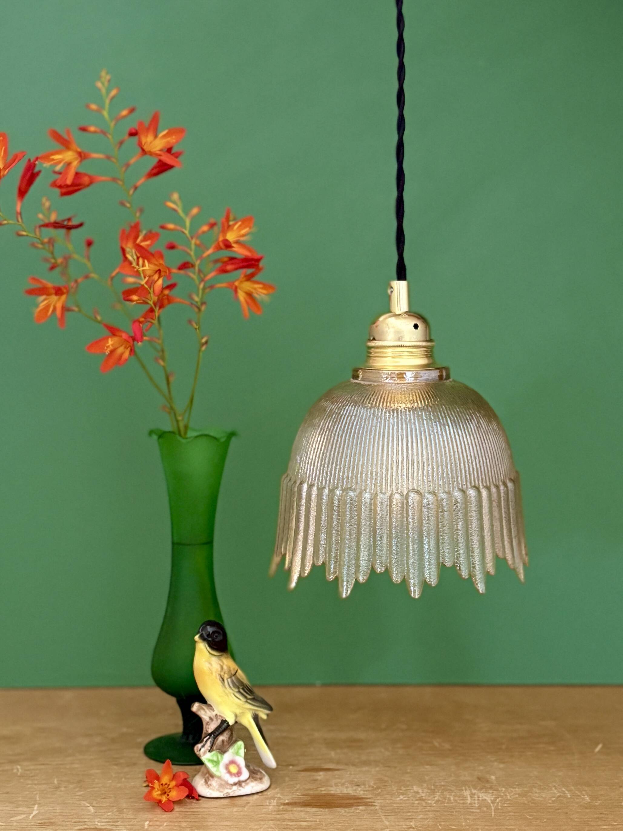 Vintage amber glass tulip pendant light
