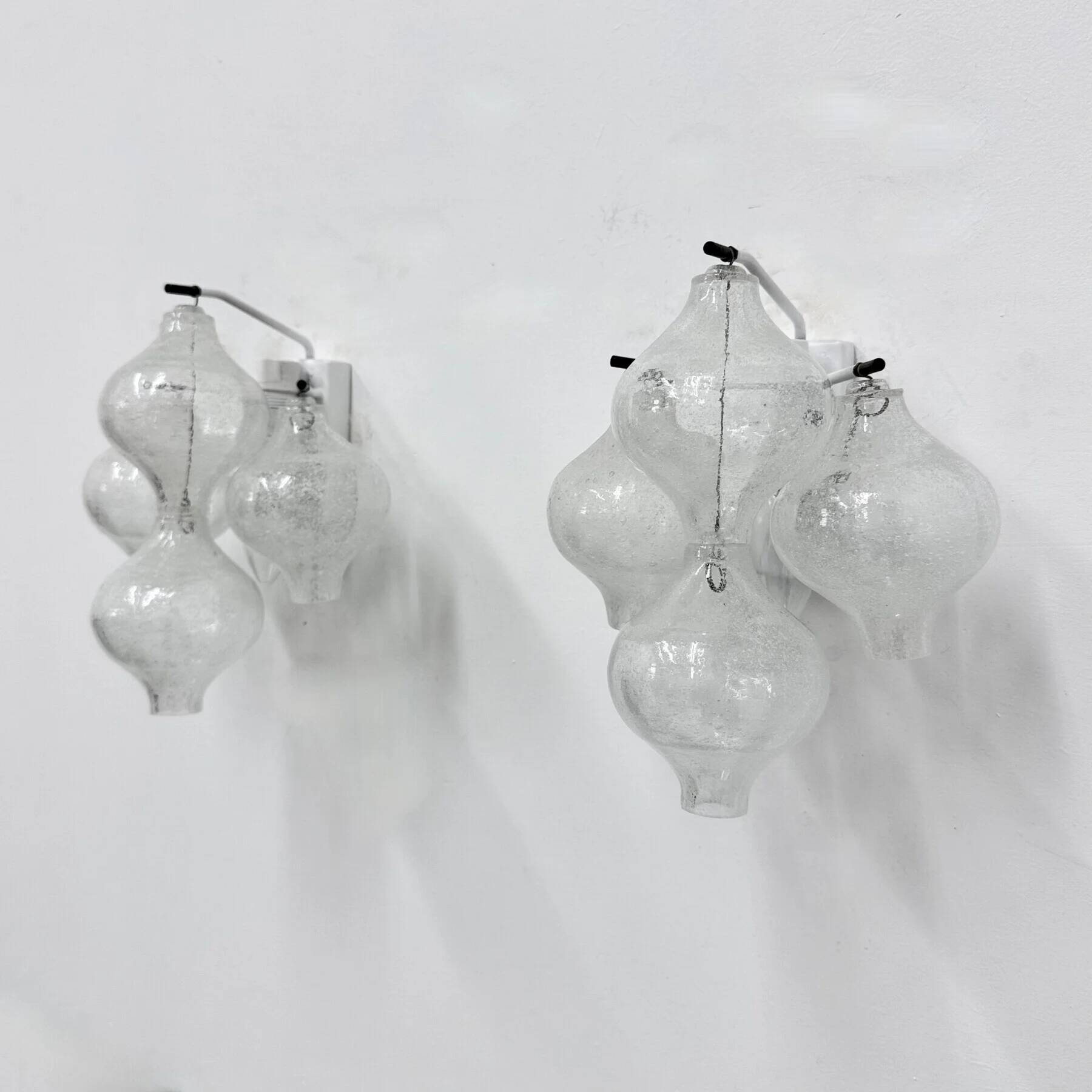 Mid-century Tulipan glass pair of sconces by Kalmar, Austria, 1960s