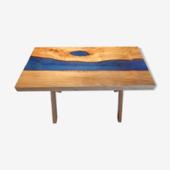 Low oak & resin "river table" table base cross oak