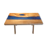 Low oak & resin "river table" table base cross oak