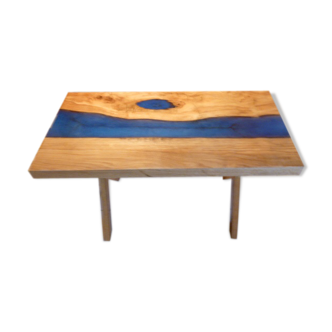 Low oak & resin "river table" table base cross oak