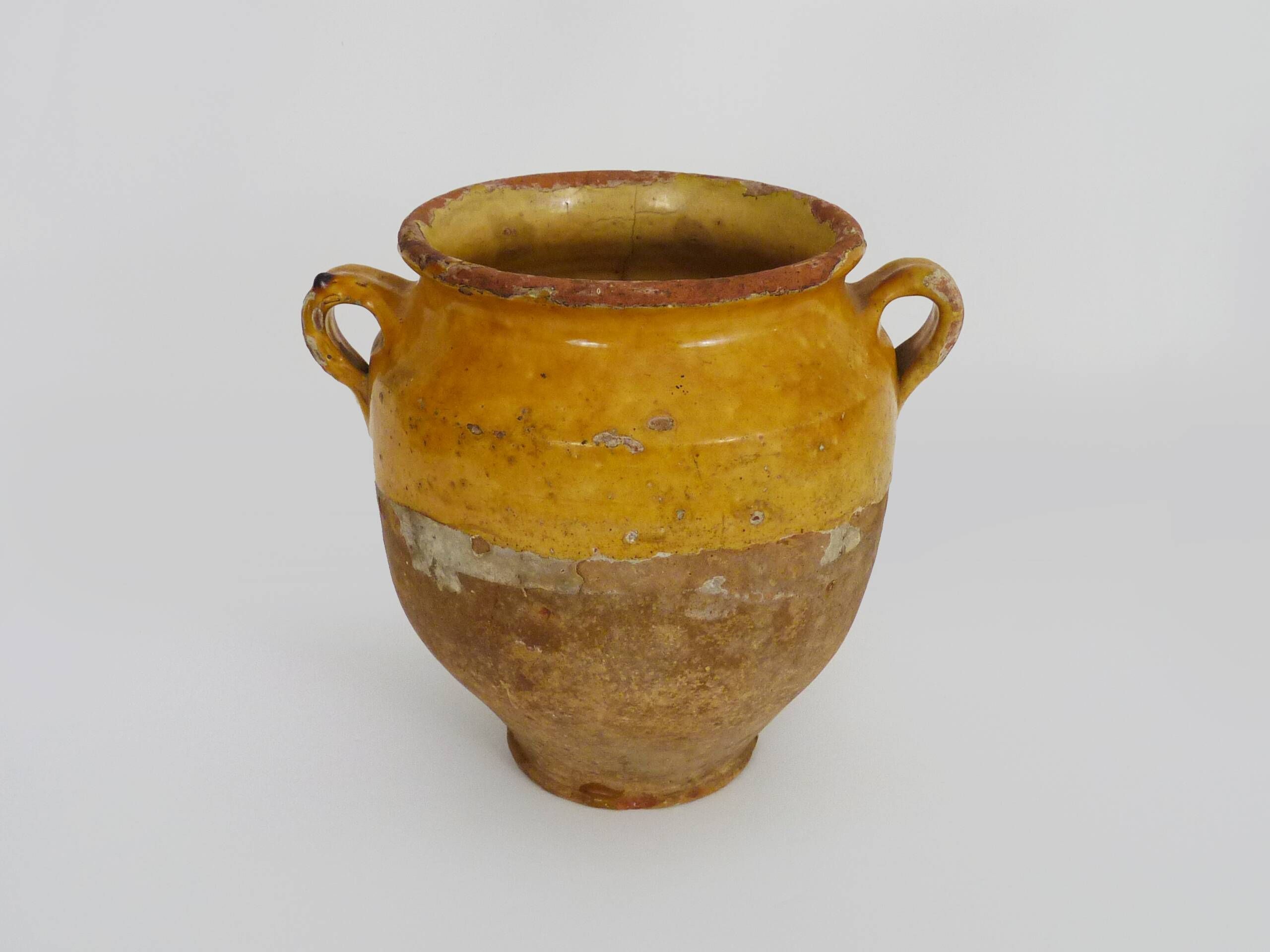 Glazed yellow confit pot, south west of France. Storage jar. Pyrenees 19th century