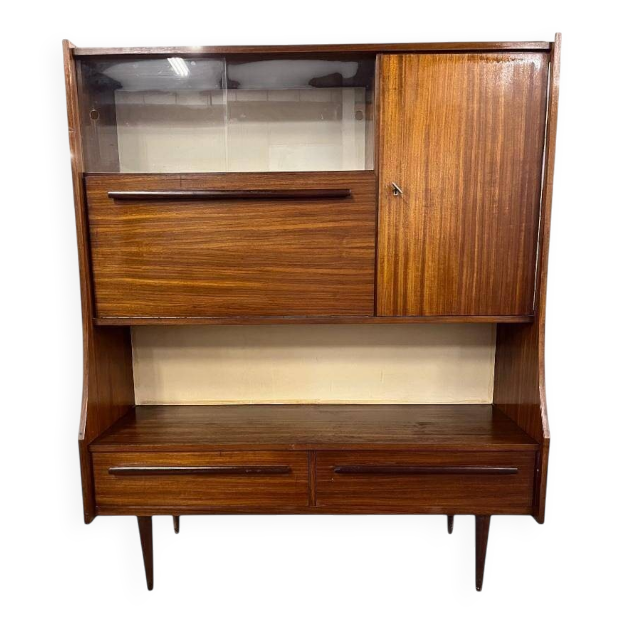 Vintage wooden cabinet with display case / bar section