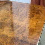 Table in walnut and beech burl, 1980s, with 1 extension leaf