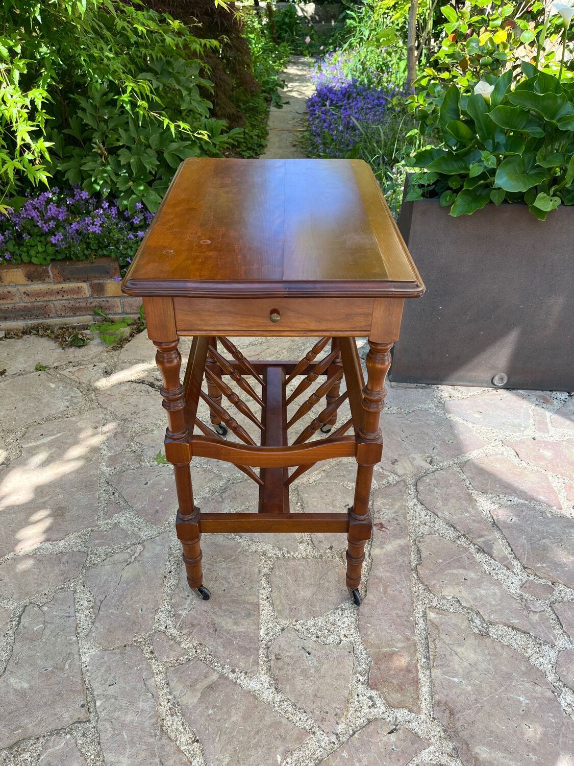 Wooden trolley on wheels