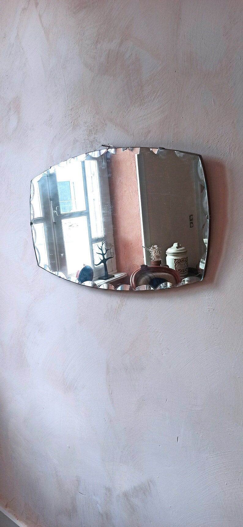 Octagonal beveled art deco wall mirror