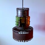 Brutalist suspension light 1960 industrial metal/glass