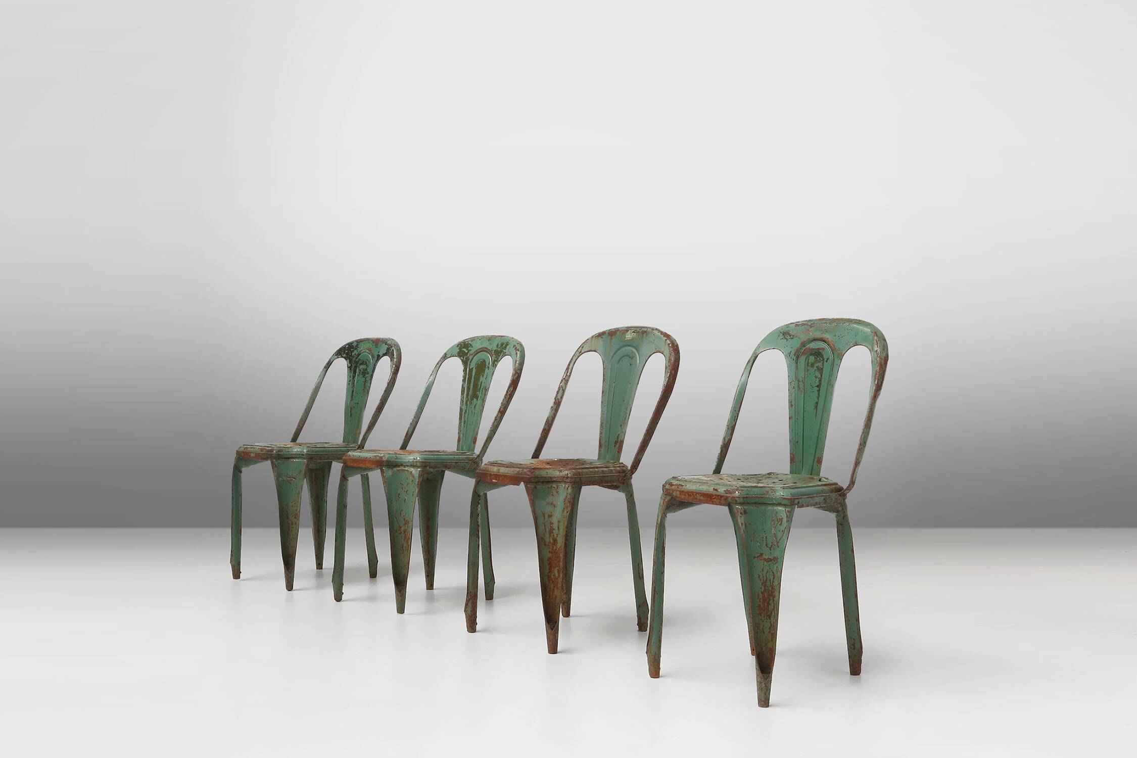 Set of 4 Vintage green Model A Chairs from Tolix, France, 1950s