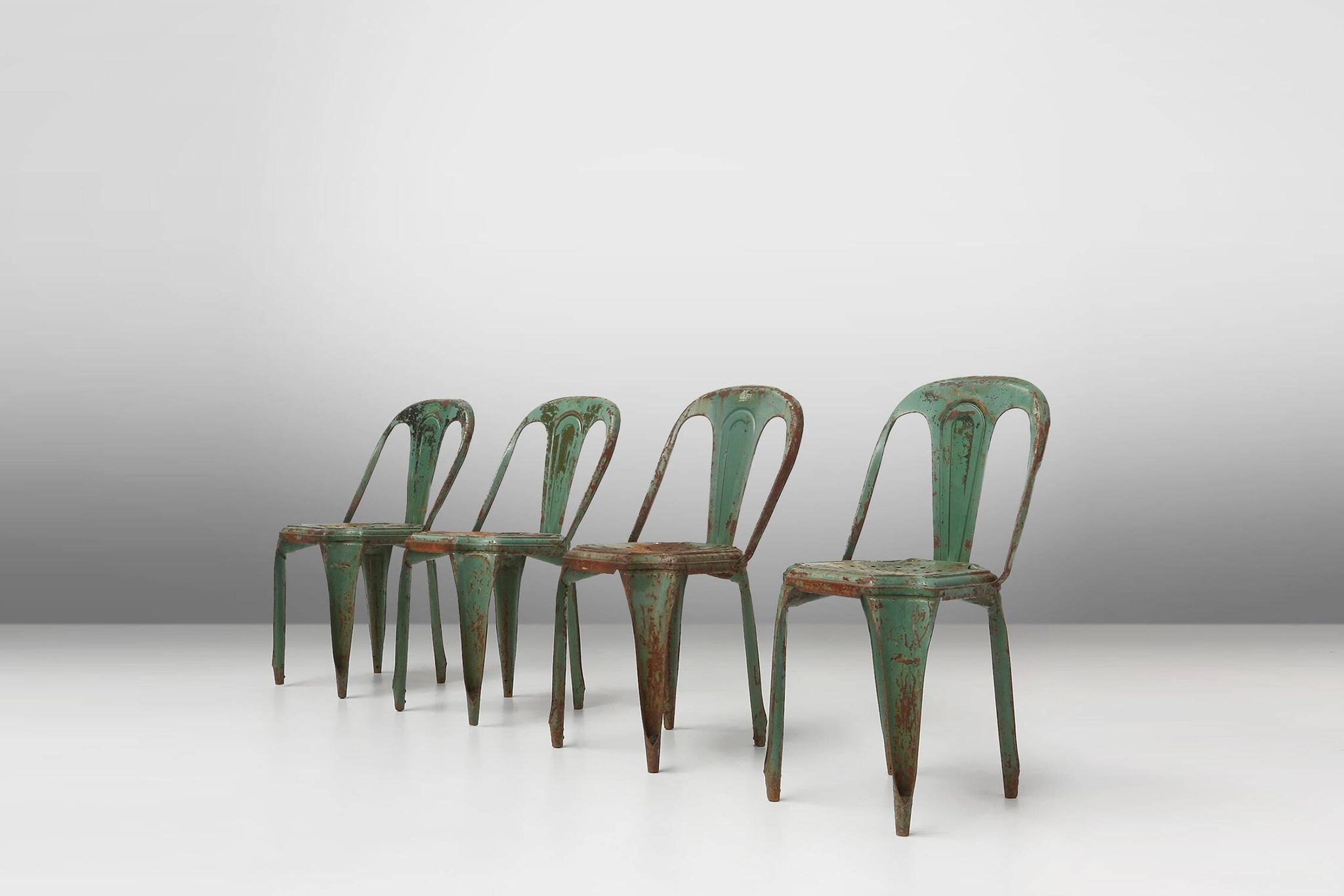 Set of 4 Vintage green Model A Chairs from Tolix, France, 1950s