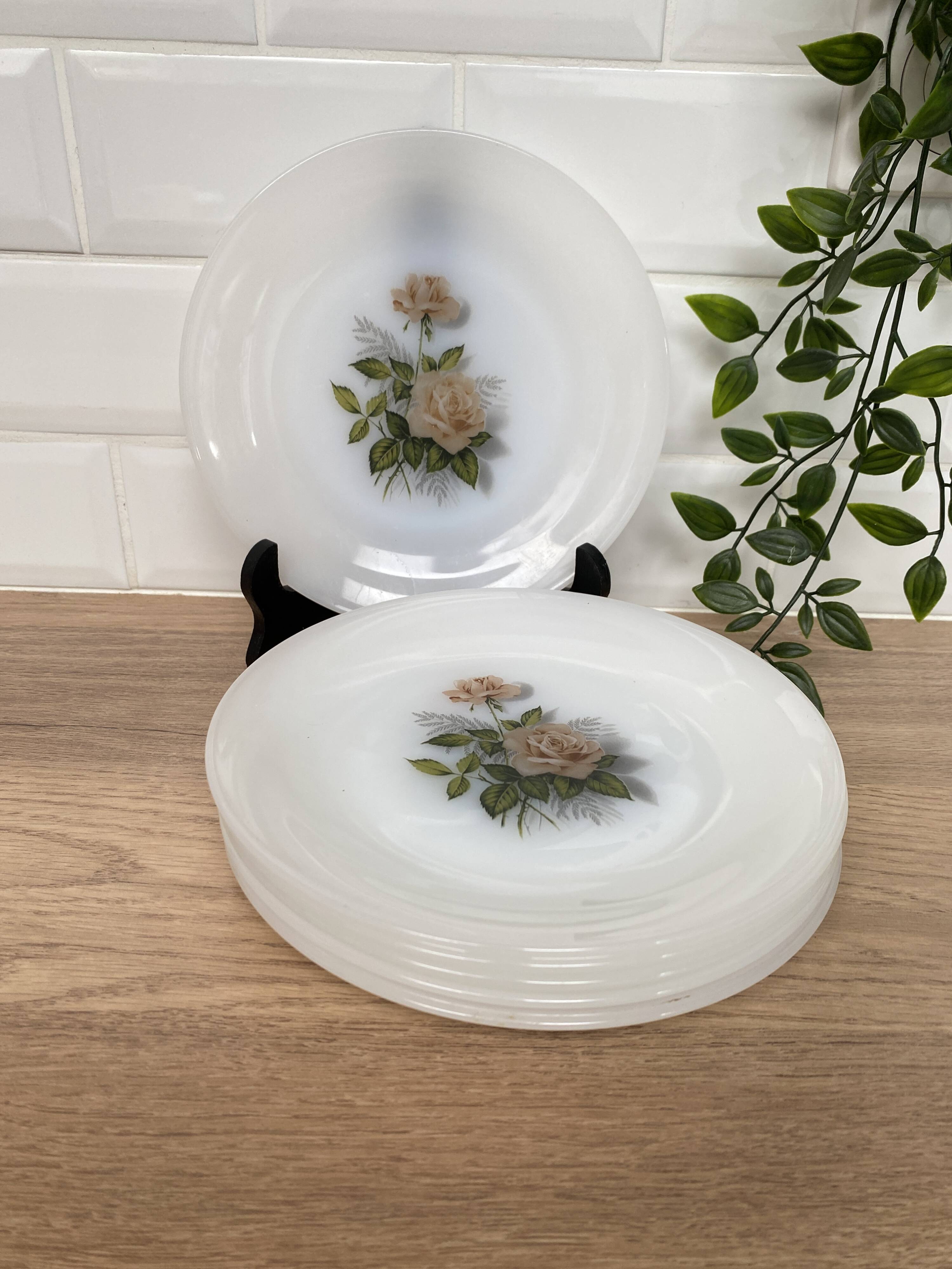 Set of 6 Arcopal Rose de France dessert plates